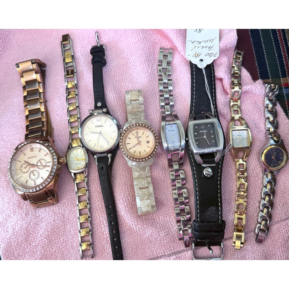 Lot 8 Working Watches 6 Fossil 2 Relic Quartz Ladies Mens Mixed Styles